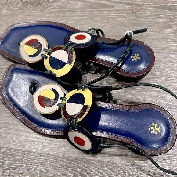 Tory Burch Marquetry Disk Slingback Sandal Size 8 In Excellent Condition